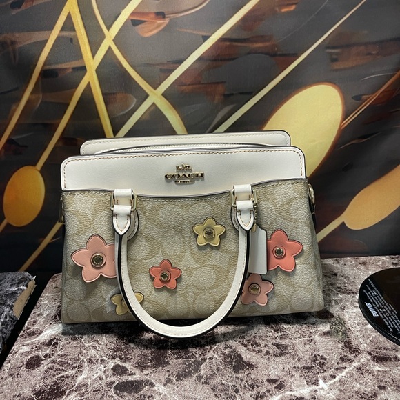 Mini Darcie Carryall Bag In Signature Canvas With Floral Applique - Picture 2 of 14